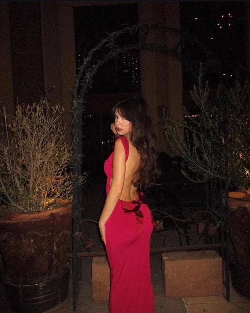 Sleeveless Evening Dress with Big Bow Backless for Gala and Wedding Guest